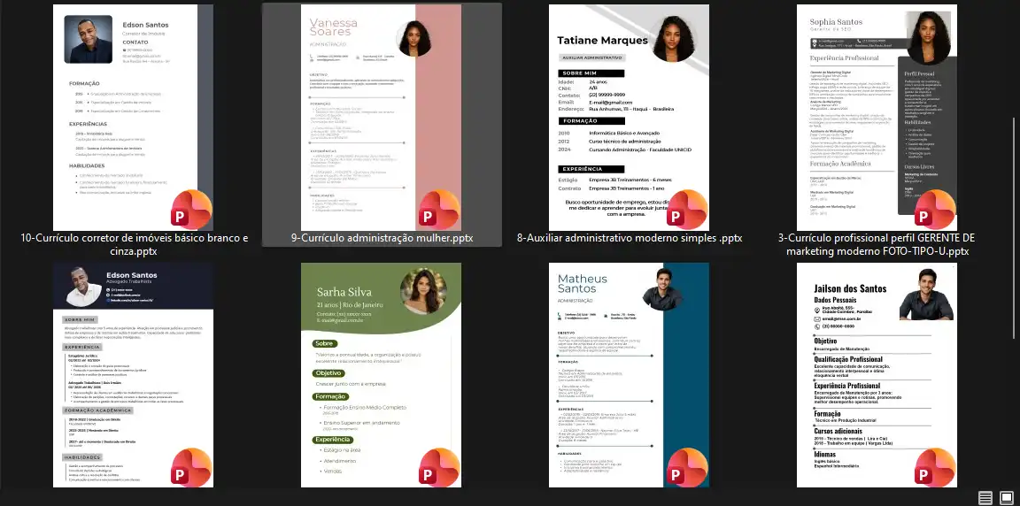 Exemplo de modelo de currículo profissional editável no Word e PowerPoint
